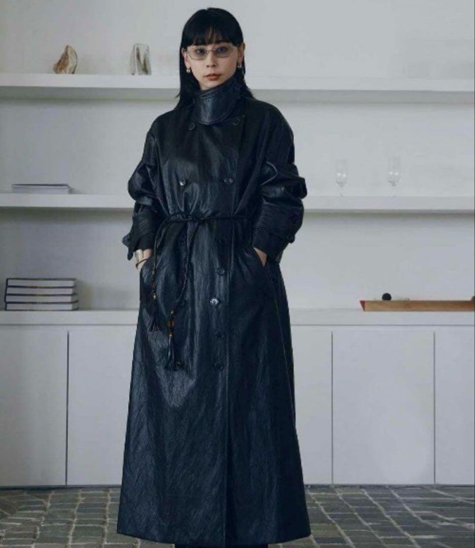 AMERI RAFFINE FAKE LEATHER TRENCH COAT