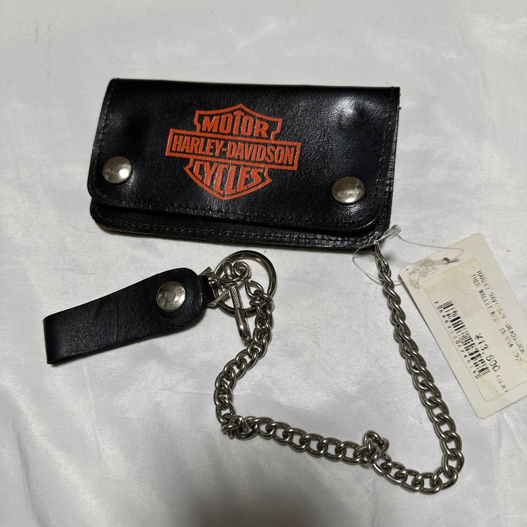 ハーレーダビットソン USA製 ウォレットチェーン 定番 レザー長財布 黒
