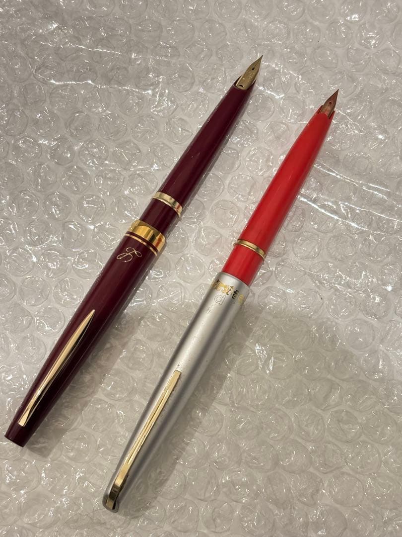 14K PILOT Lady 万年筆 2本セット 中古 送料無料 美品 PILOT Laureate Lady 万年筆 14K-585 F 細字 レッド