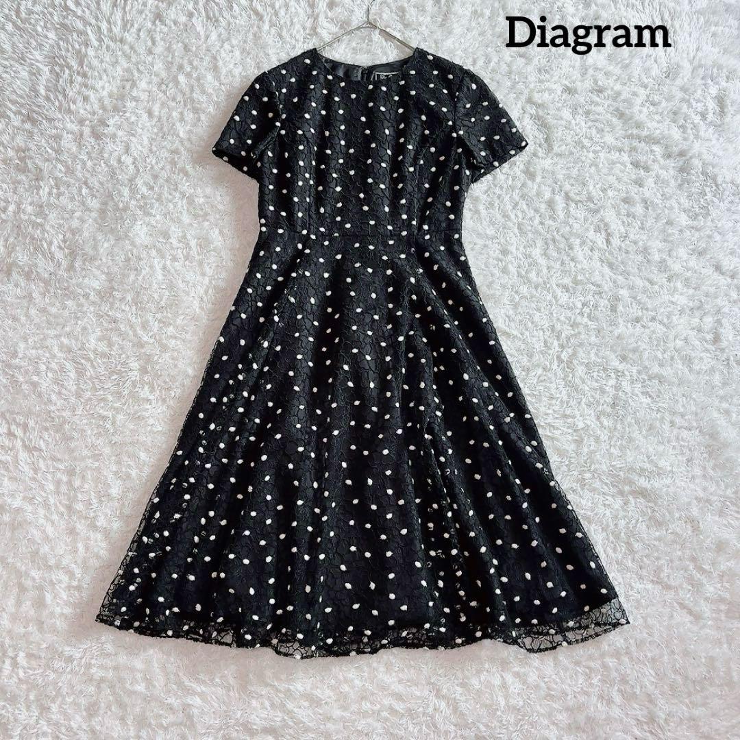 美品✨ダイアグラム ドット 花柄 刺繍 ワンピース ブラック 36 - メルカリ