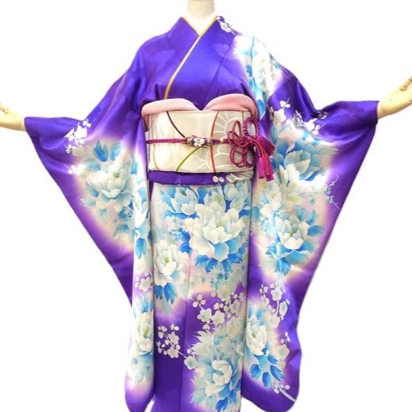 美品☆振袖フルセット 正絹 振袖 7点 成人式 Sサイズ パープル系 紫