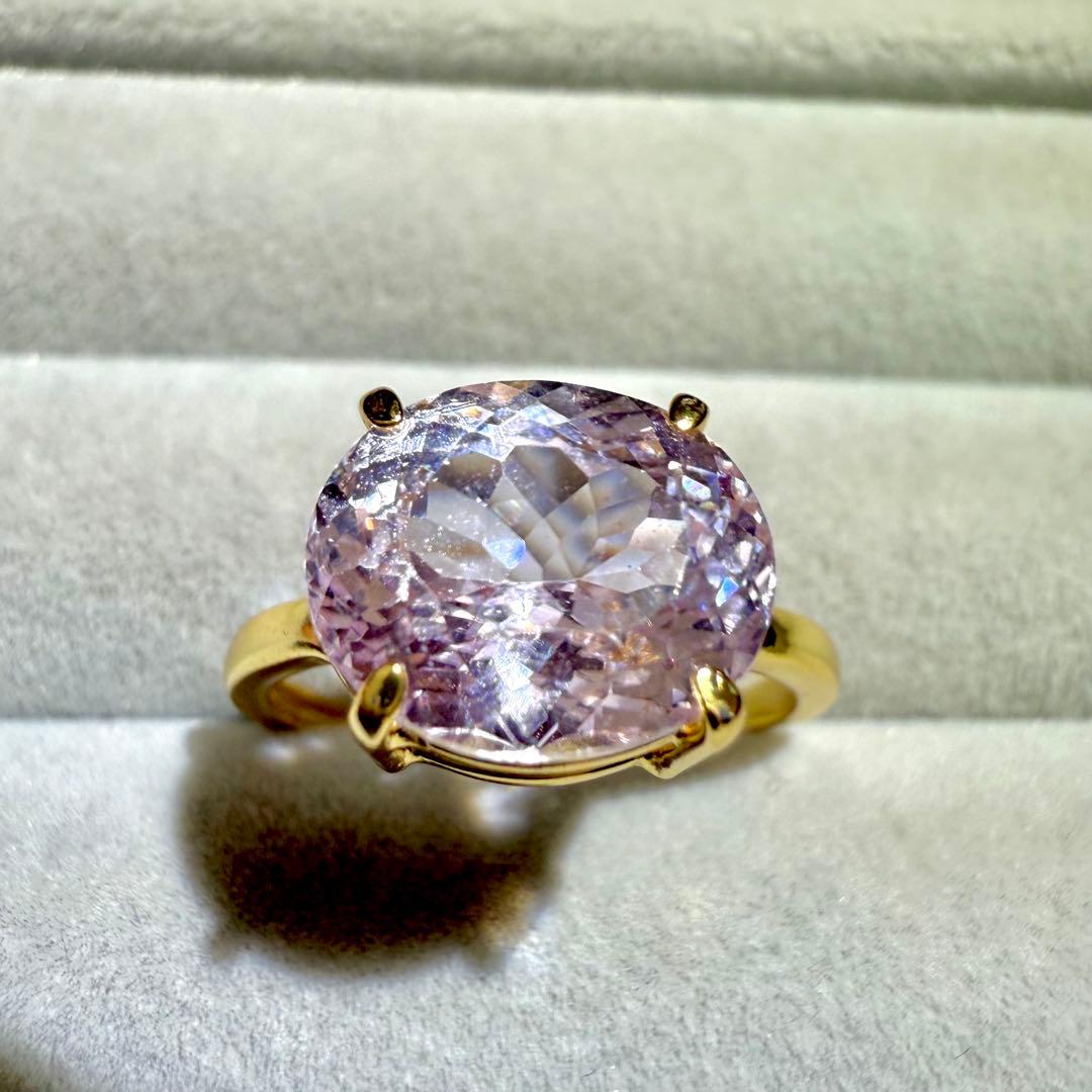 k18gp クンツァイト オーバル ファセットカット フリーサイズリング