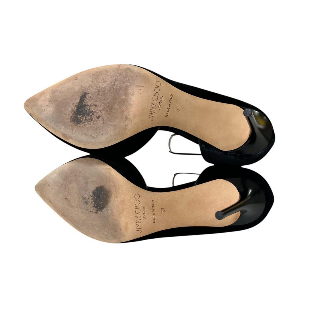 アッパー美品✨ジミーチュウ 黒 ベロア アンクルストラップ パンプス