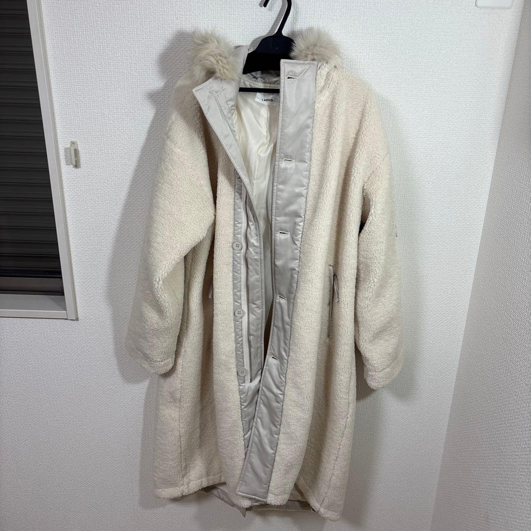 LASUD ファーボアコート アイボリー未使用品 サイズ9号 定価34000円