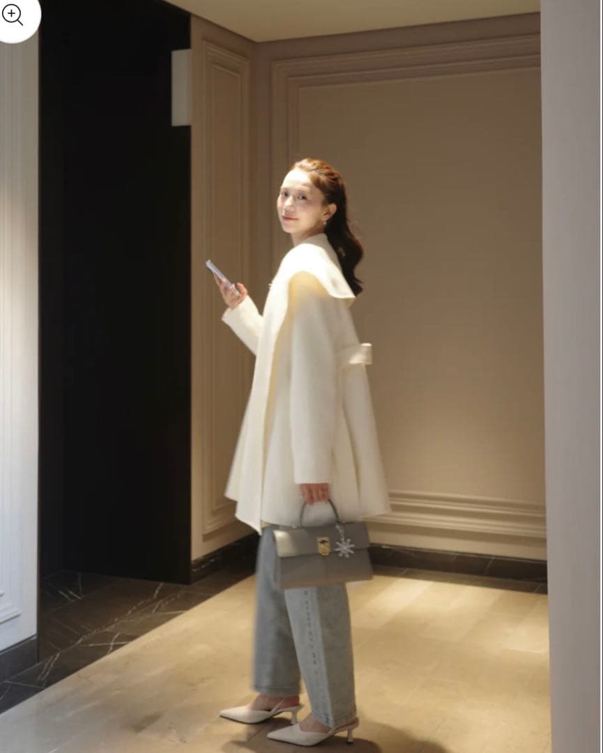 ☆新品タグ付き☆ polaura ショールカラーウールミドルコート オフ