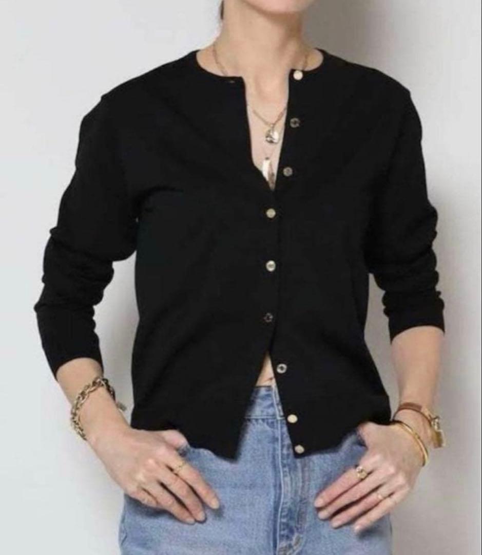 ❣️MUSEDeuxiemeClasseクルーネックカーディガン金ボタンネイビー