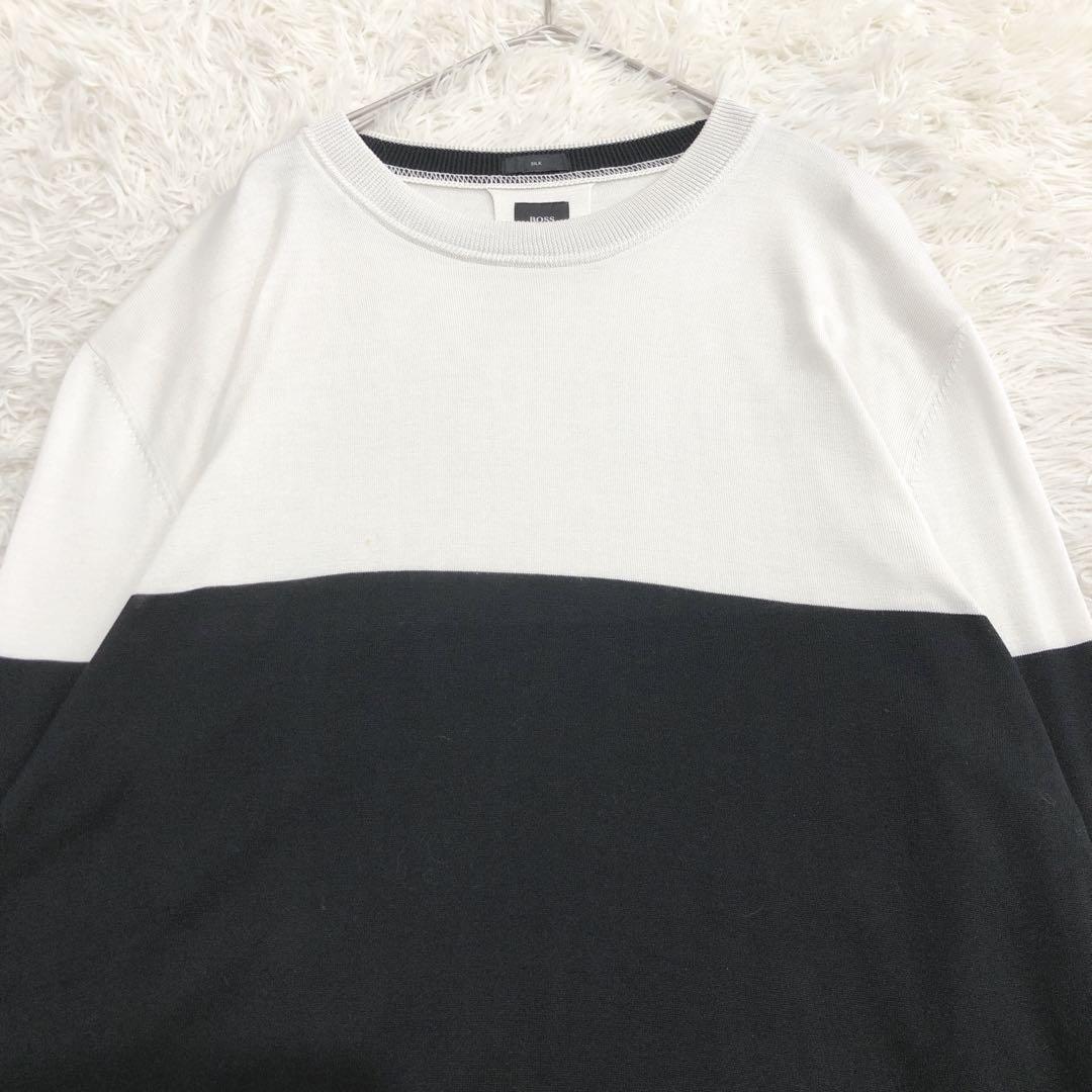 最高級シルク100%】ヒューゴボス テーラード ニット セーター バイカラーL