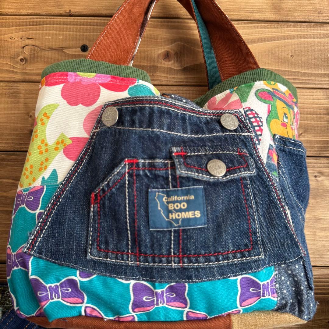ハンドメイド デニムリメイク バッグ くまさん 楕円底 2way 55 - メルカリ