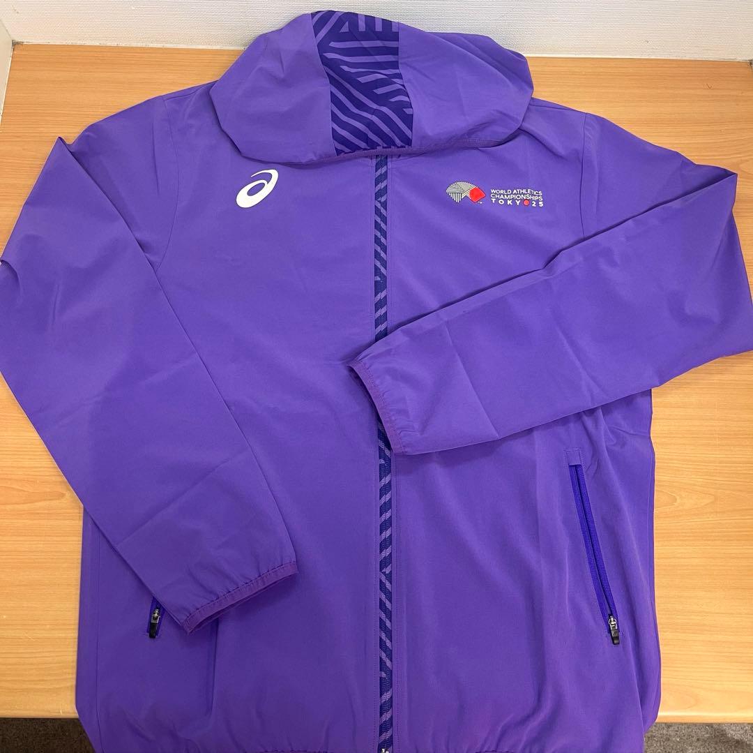世界陸上　コラボレーター　ASICS ウィンドブレーカー Lサイズ asics】ウィンドブレーカー Lサイズ - メルカリ