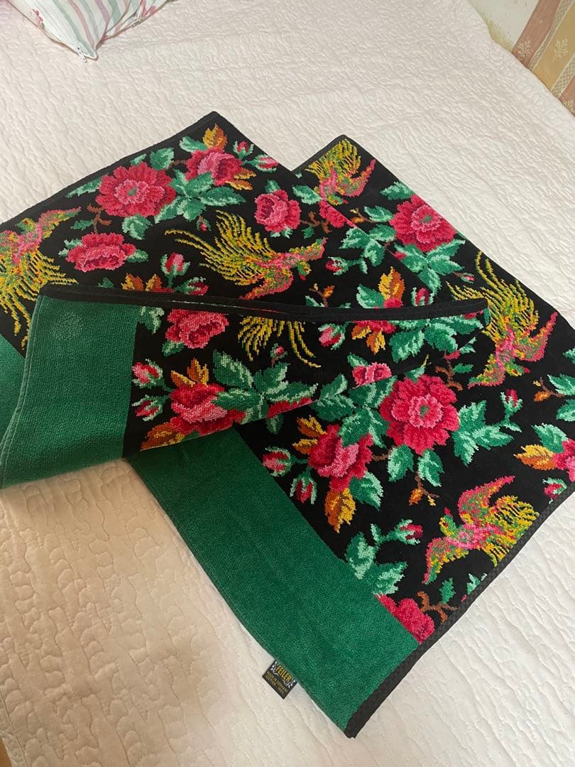 フェイラー タオル 2枚セット フェイスタオル 鳳凰柄 ブラック系 美品