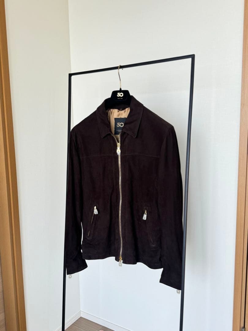 チンクワンタ ゴートスエード　襟付きシングルライダース　ダークブラウン　H503 CINQUANTA（チンクワンタ） 【SALE／返品・交換不可】チンクワンタ