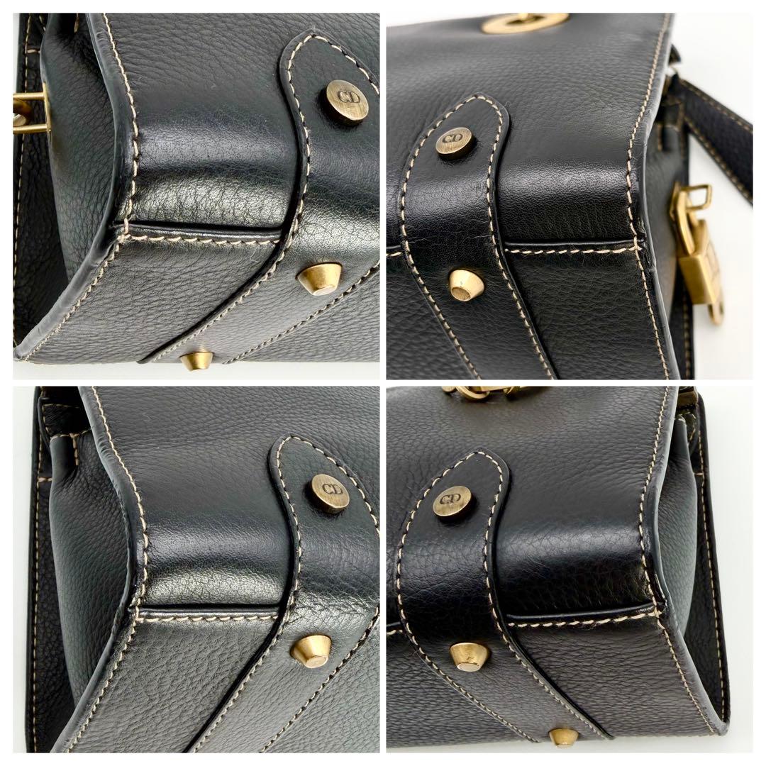 美品】クリスチャンディオール レザーハンドバッグ 横長 鍵付き