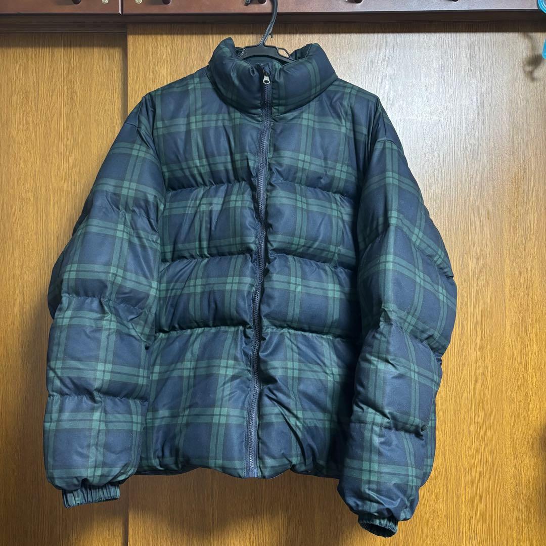 nugu ネイビー・グリーン チェック ダウンジャケット - メルカリ
