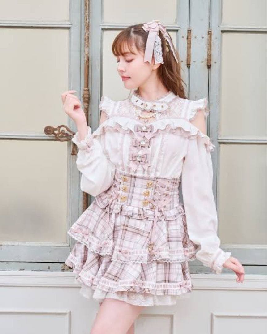 LIZLISA はしごリボンチェックティアード スカパン　ピンク 完売品 LIZLISA リズリサ はしごリボンチェックティアードスカパン