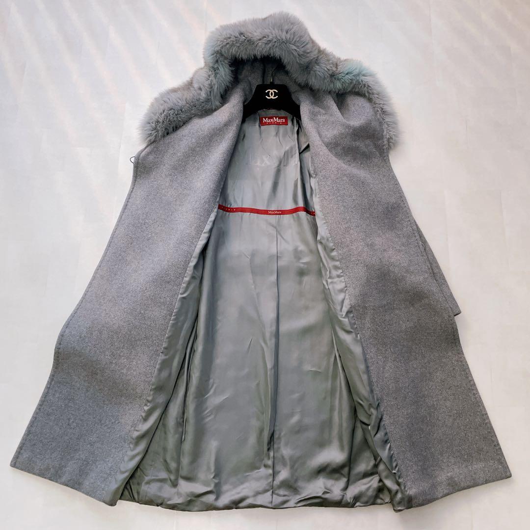 高級✨マックスマーラ ベルテッドコート シルク アンゴラ フォックス