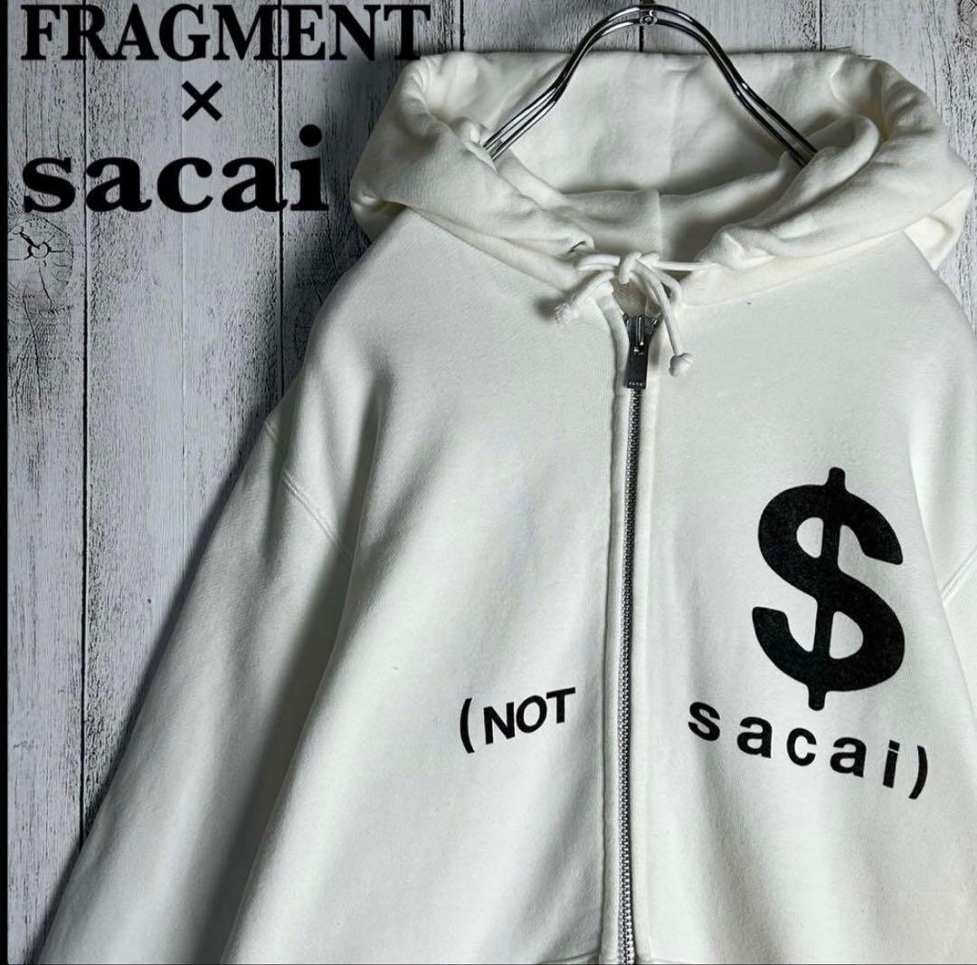 4824【定番ホワイト】サカイ×フラグメント☆ビッグロゴフルジップ