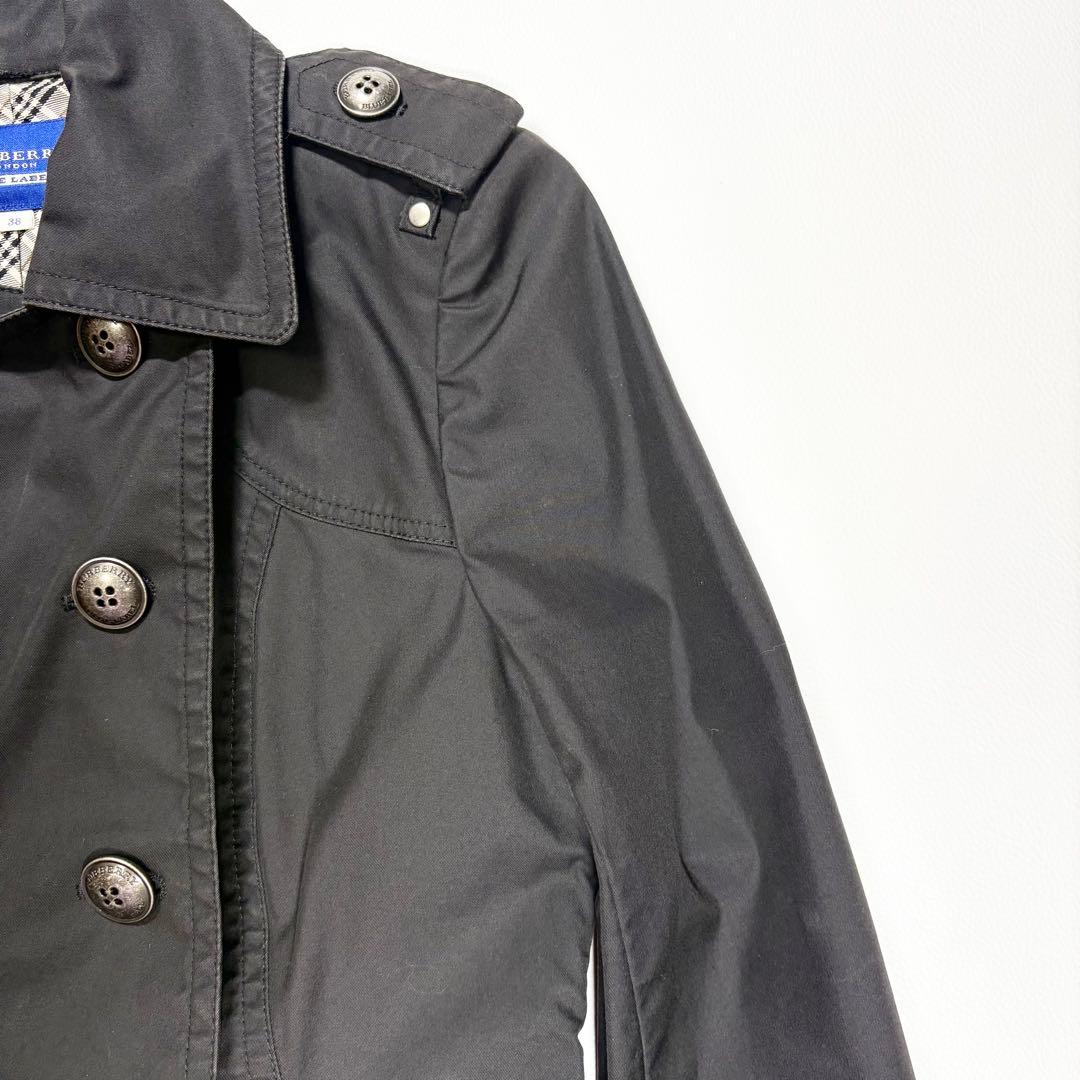 バーバリー ブルーレーベル ショートトレンチコート 銀ボタン チェック