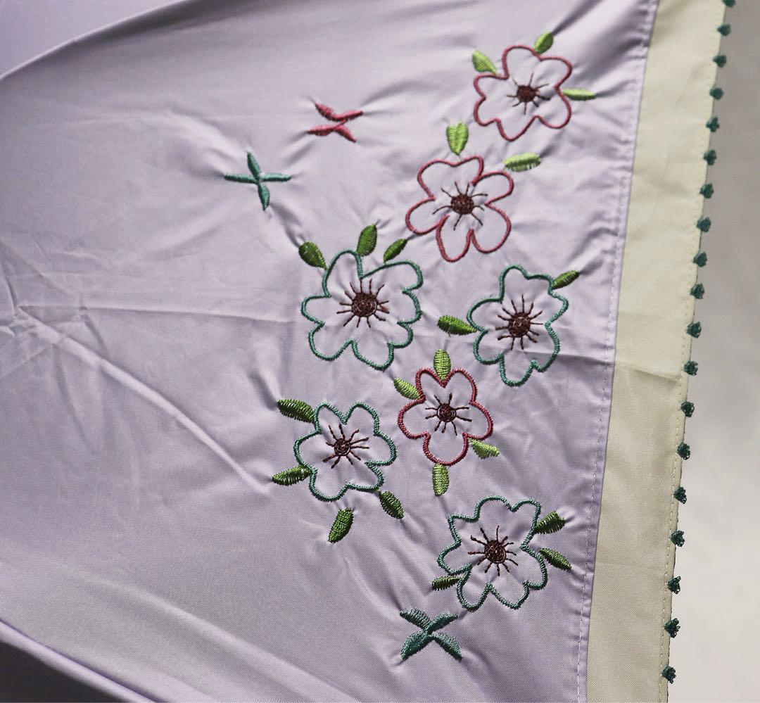 《ホコモモラ》新品 UVカット加工 花柄刺繍 晴雨兼用折りたたみ傘 日傘 雨傘