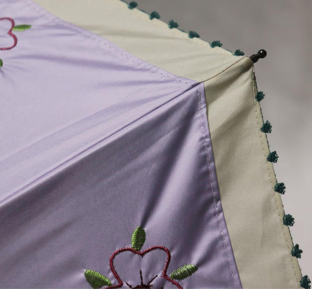 《ホコモモラ》新品 UVカット加工 花柄刺繍 晴雨兼用折りたたみ傘 日傘 雨傘