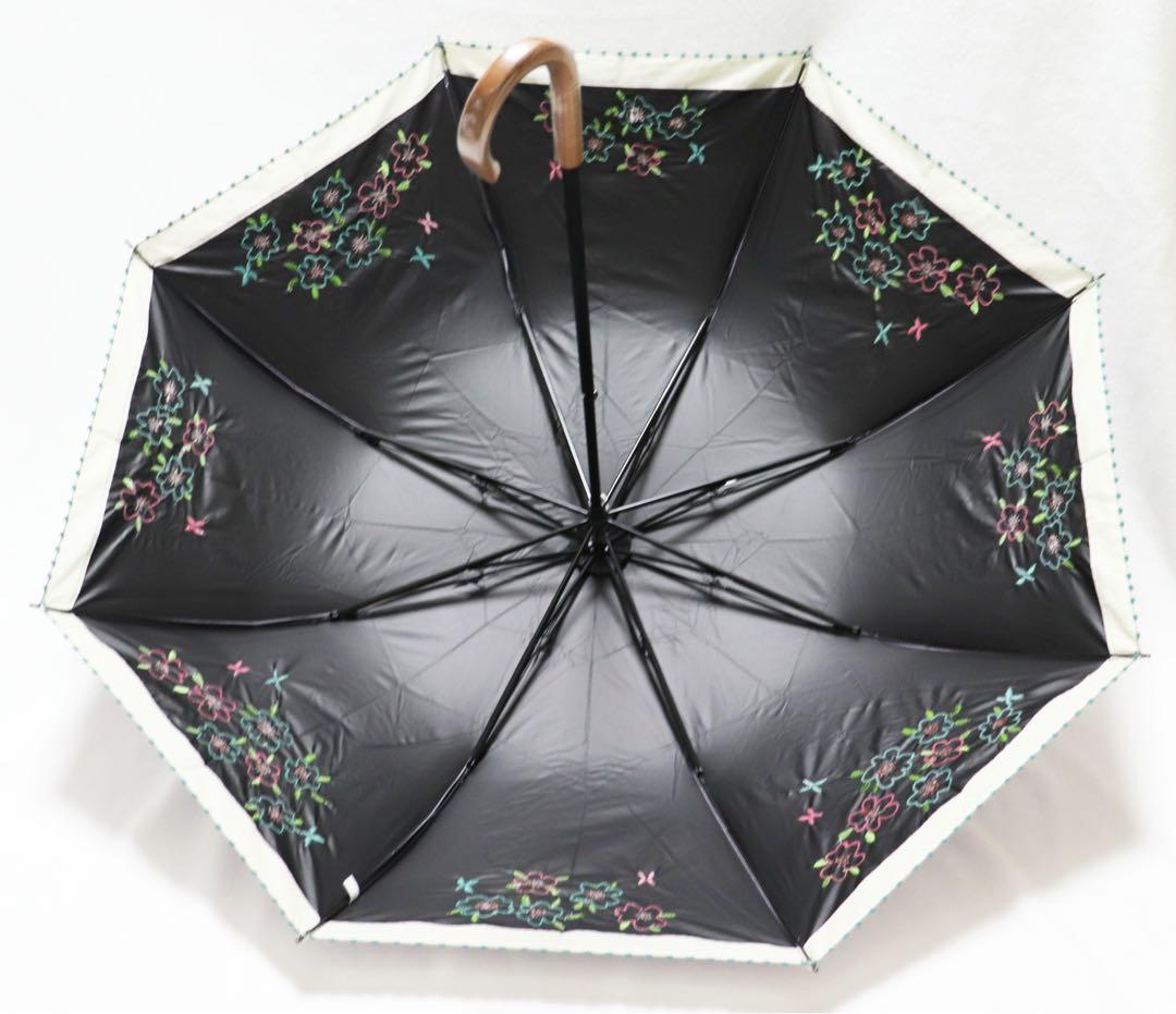 《ホコモモラ》新品 UVカット加工 花柄刺繍 晴雨兼用折りたたみ傘 日傘 雨傘