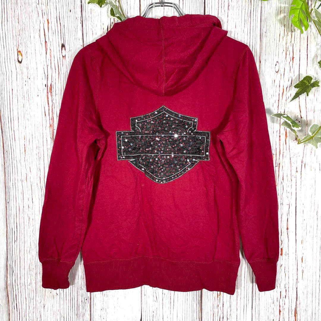 希少】ハーレーダビッドソン ジップパーカー 赤 ビッグロゴ