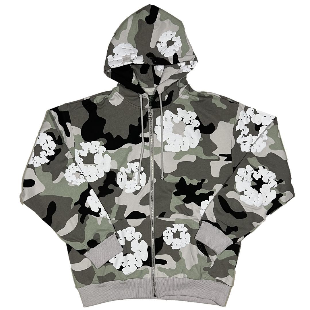 デニムティアーズ フラワープリント カモ ジップアップパーカー
