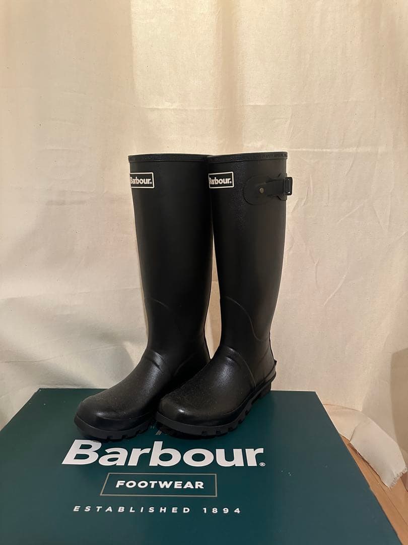 美品】Barbour レインブーツ ロングブーツ ブラック 長靴 24cm - メルカリ