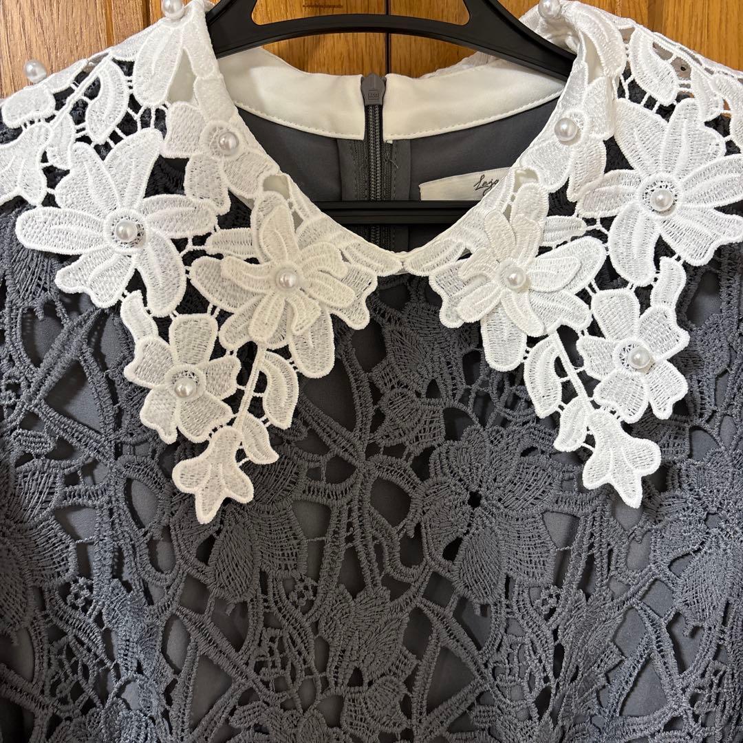 Leja 花柄レースカラーAラインフレアドレスワンピース