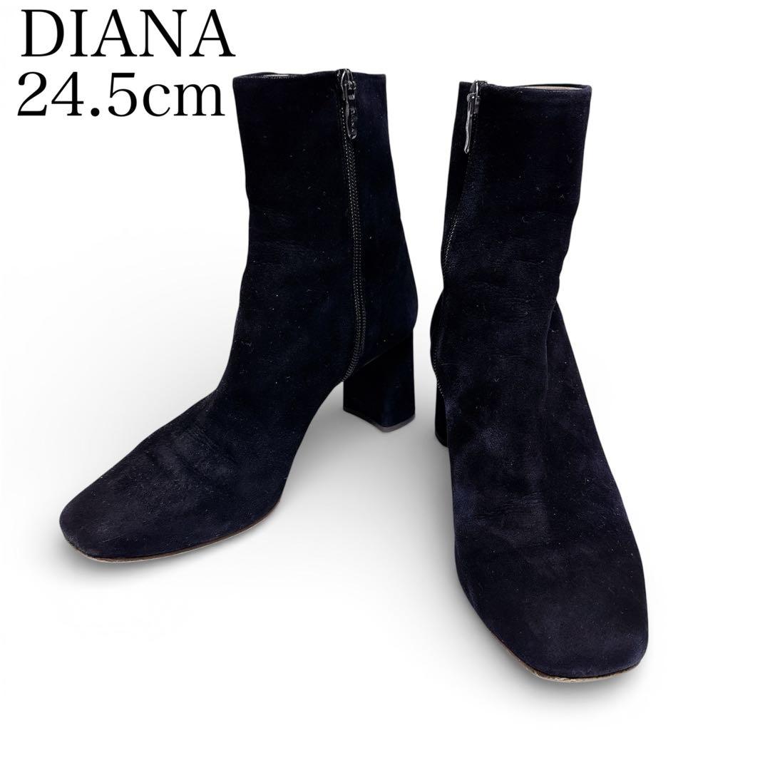 ダイアナ 24.5cm シンプル スエード ショートブーツ ブラック - メルカリ