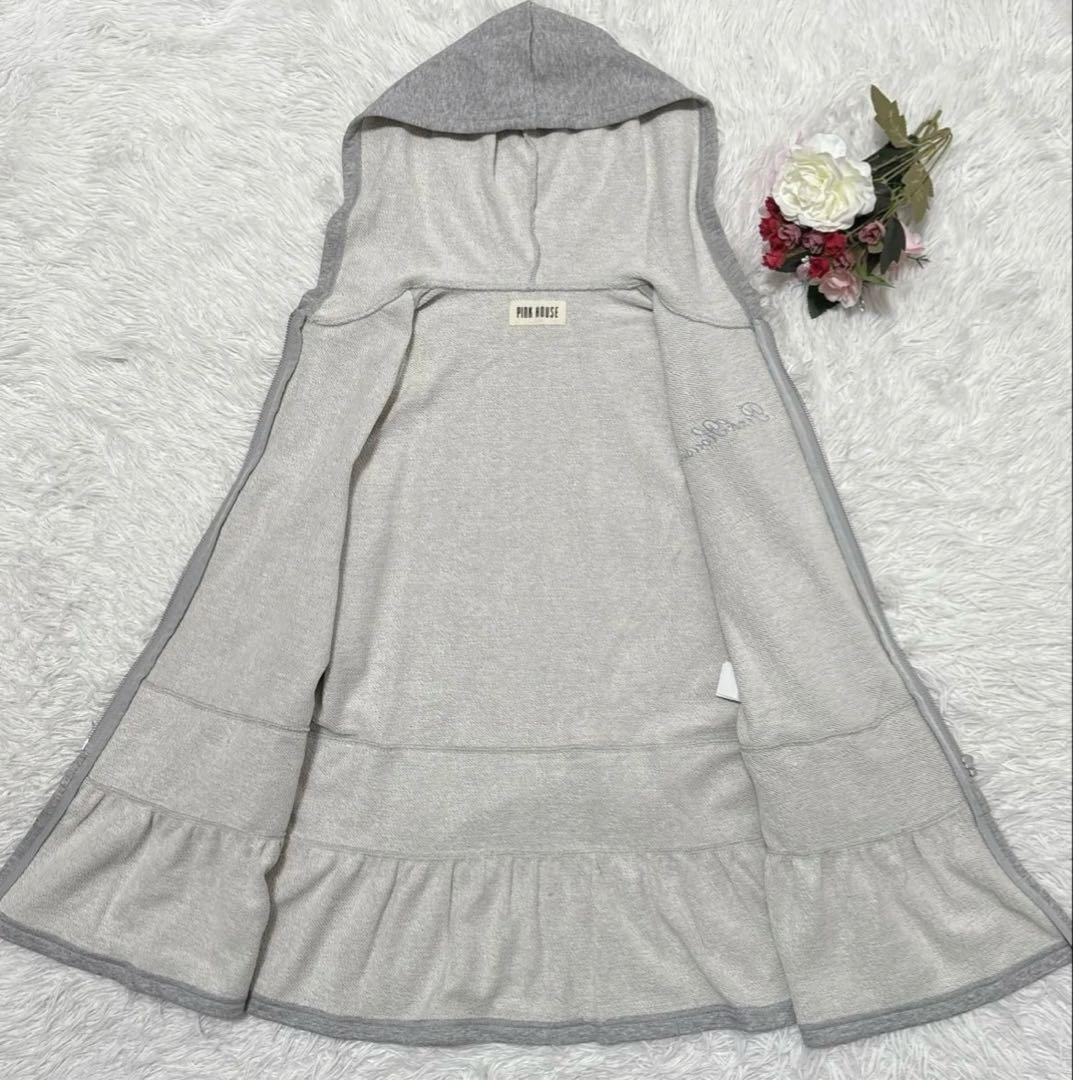 ピンクハウス 裾フリル チュニックパーカー フード ペプラムパーカー F