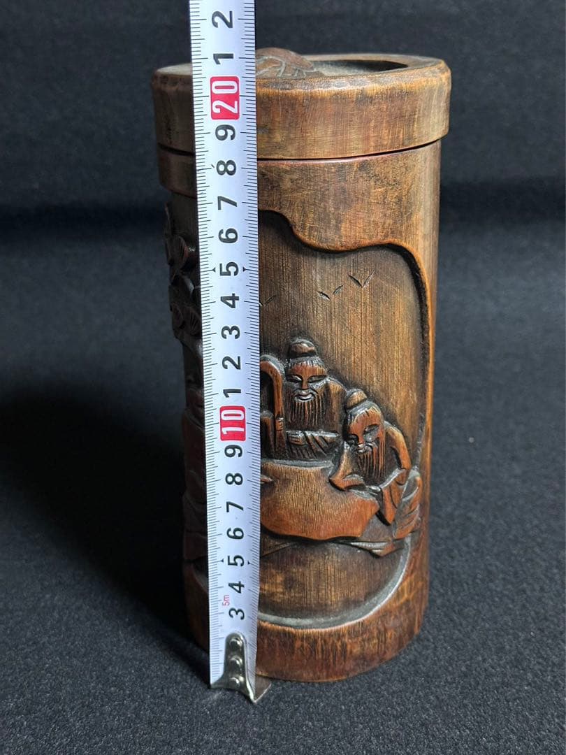 中国美術 竹製 松下三老人彫 蓋付き 古筆筒 文房具 唐物 古美術 - メルカリ