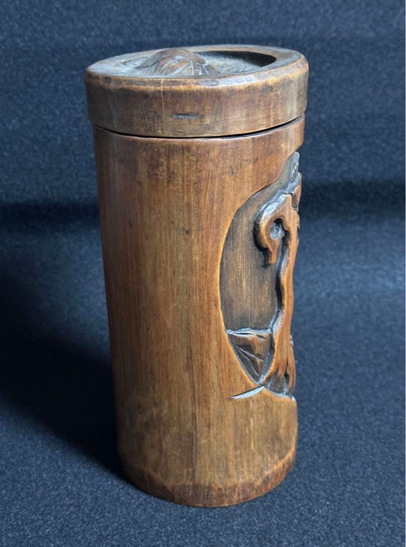 中国美術 竹製 松下三老人彫 蓋付き 古筆筒 文房具 唐物 古美術 - メルカリ