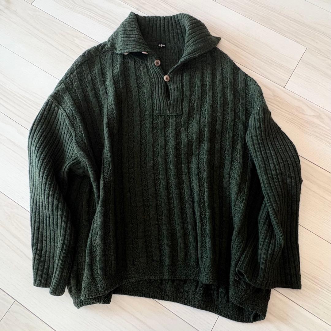45R アルルニットのプルオーバー馬比古セーター グリーン