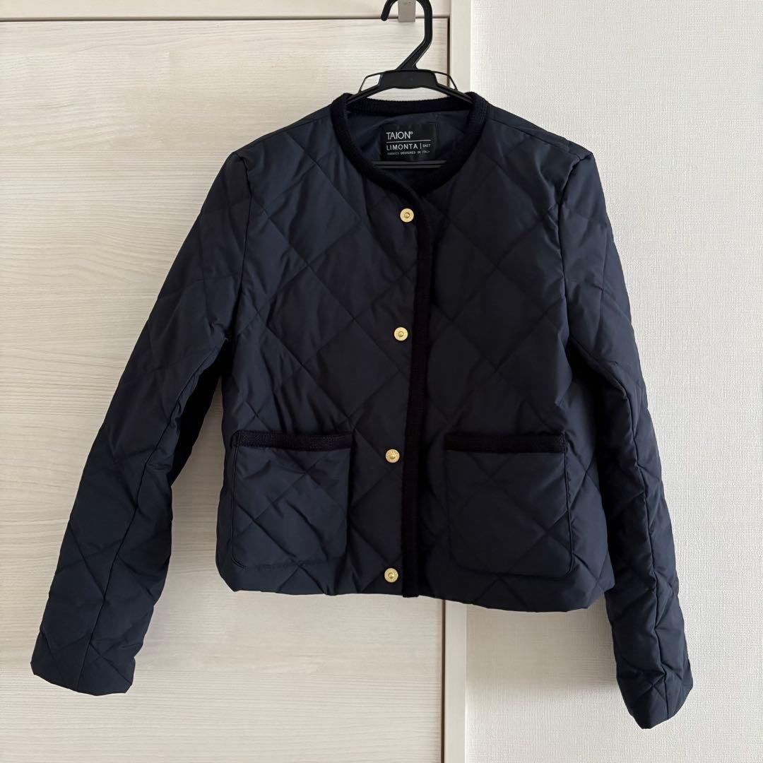 TAION×anuans】ノーカラーキルティングショートダウン ネイビー - メルカリ