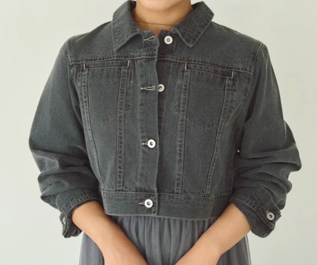 COHINA】クロップドデニムジャケット ウォッシュブラック - メルカリ