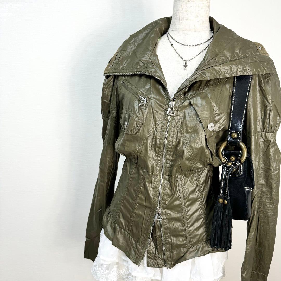 y2k✨️ 00s DIESEL ダブルジップ ナイロン コルセット パーカー