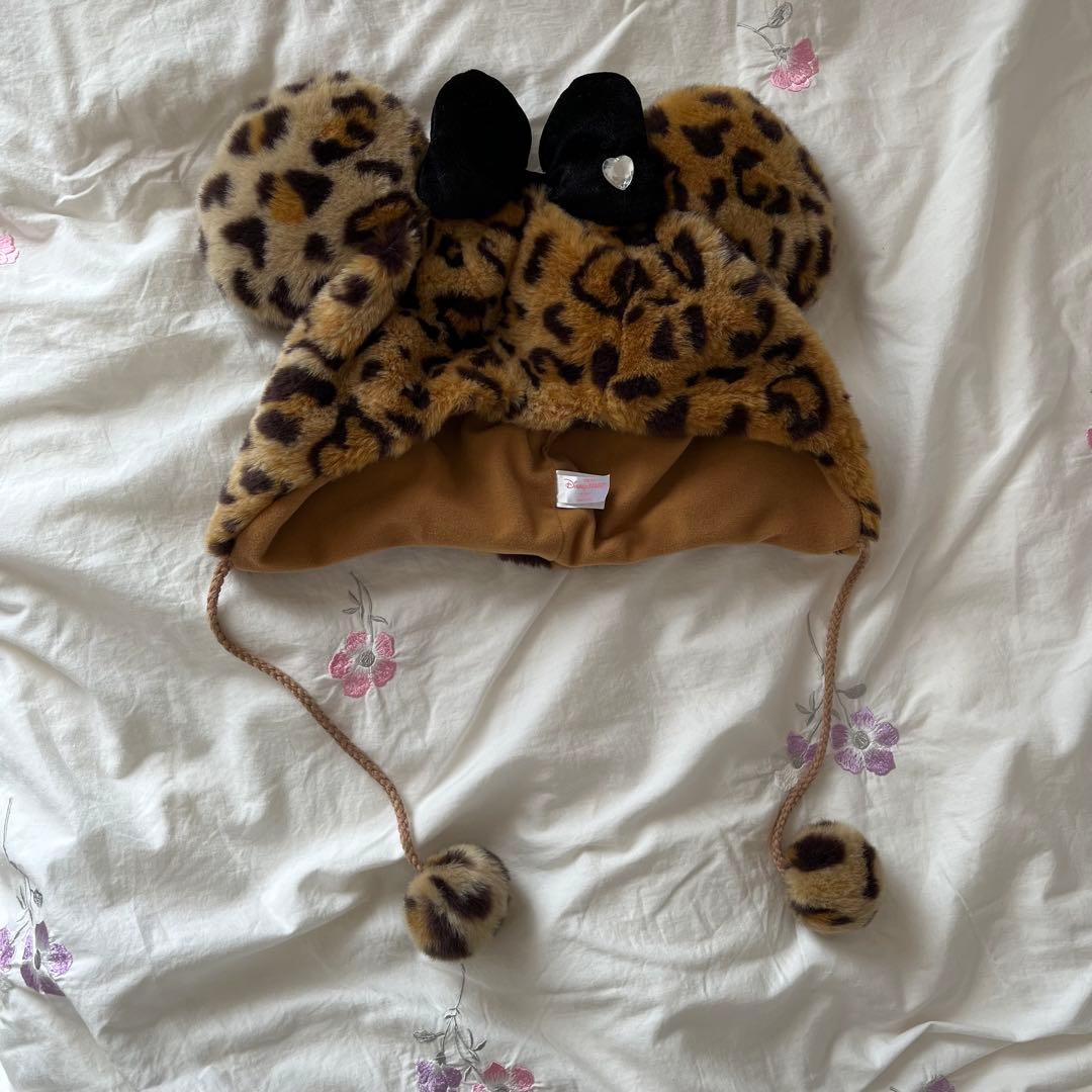 ディズニー ミニーちゃん ヒョウ柄 ファンキャップ ブラウン 美品 廃盤