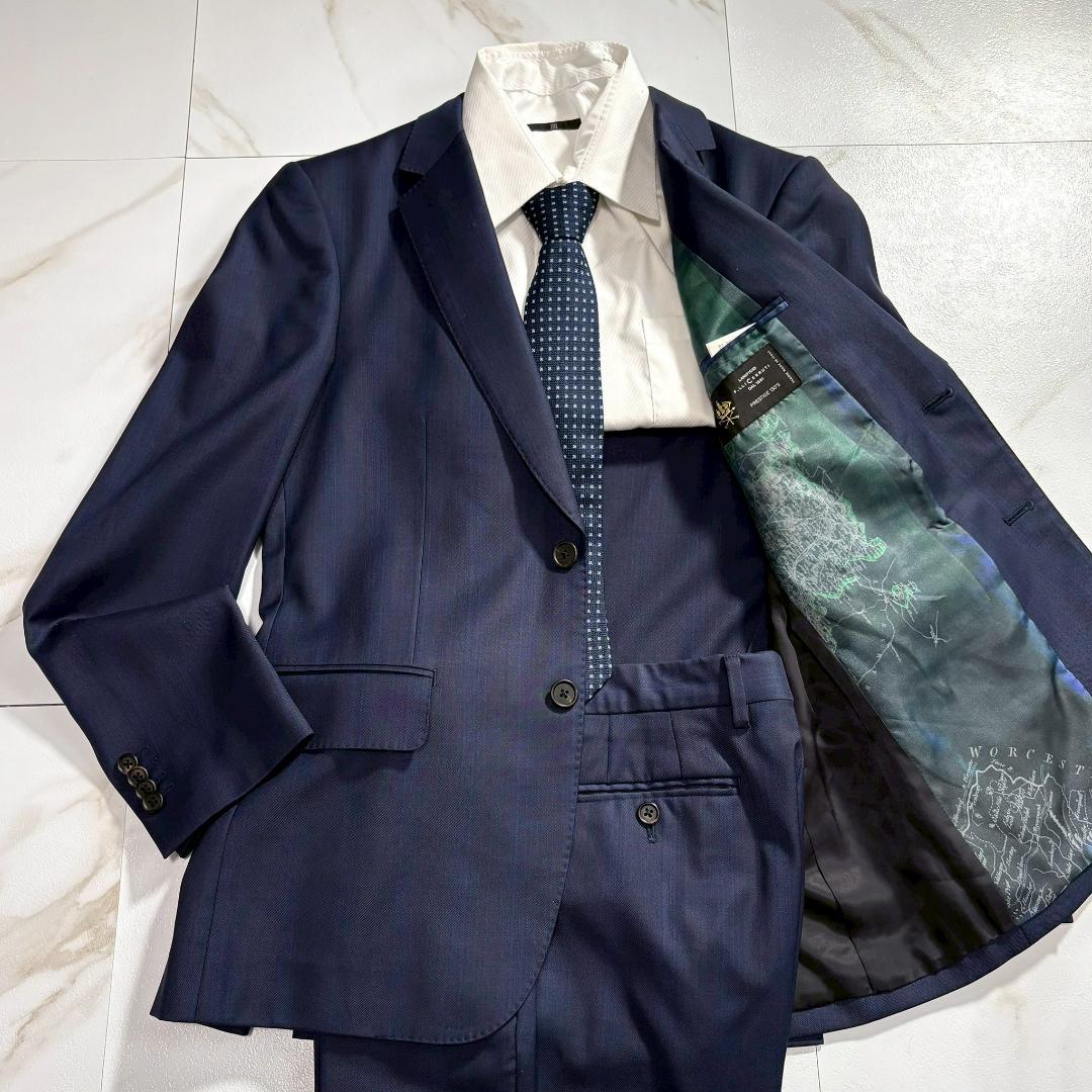 【美品】ポールスミス 裏地地図柄 スーツ 背抜き ストライプ チェルッティ 美品】ポールスミス 裏地地図柄 スーツ 背抜き ストライプ チェルッティ