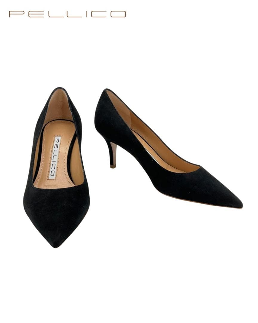 新品】PELLICO スエードポインテッドトゥパンプス ブラック 34