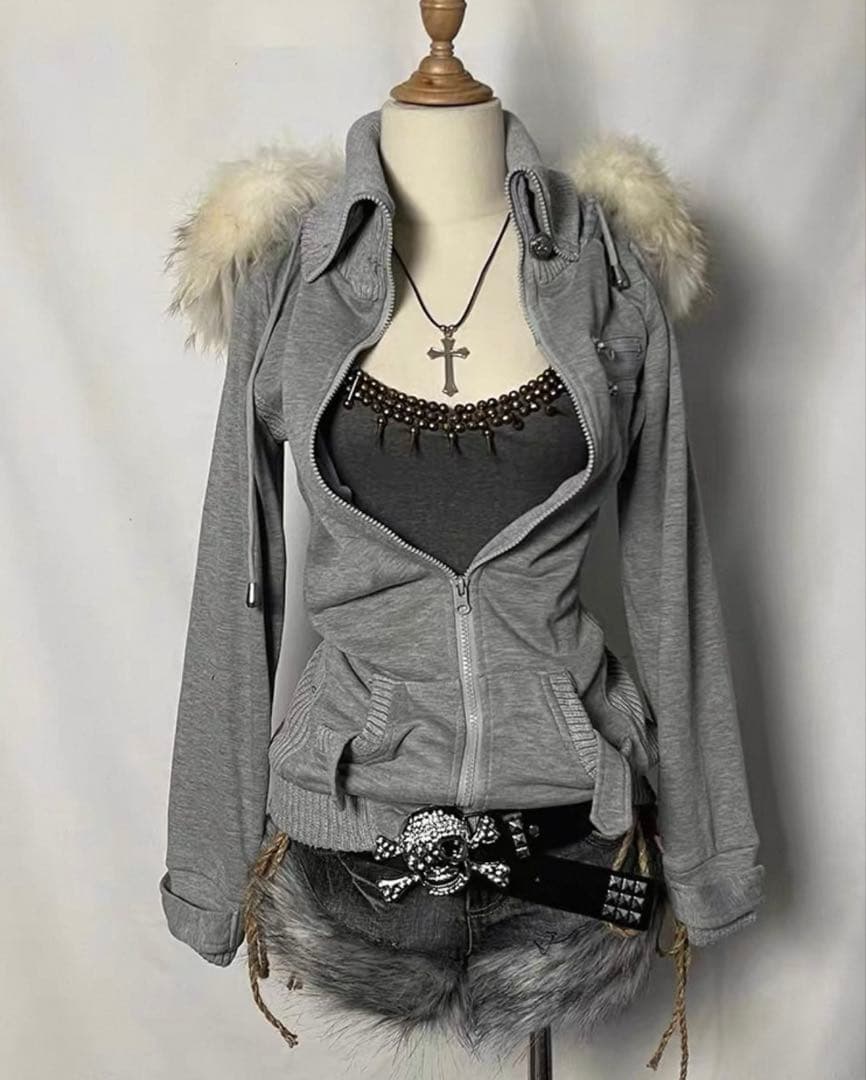 y2k vkei 平成 お兄様系 グレー ミリタリーファージャケット opium