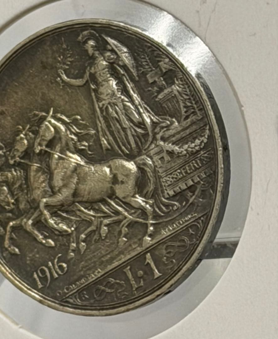 1916年イタリア勝利の女神ヴィクトリア＆エマニュエーレ3世1リラ銀貨