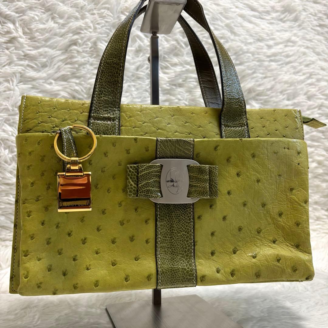 希少☆アンクジェット パイソン オーストリッチ ハンドバッグ グリーン