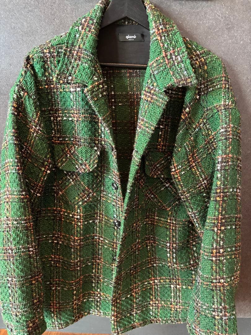 glamb グリーン系チェック ジャケット M glamb（グラム）の「Tweed Safari JKT / ツイードサファリジャケット