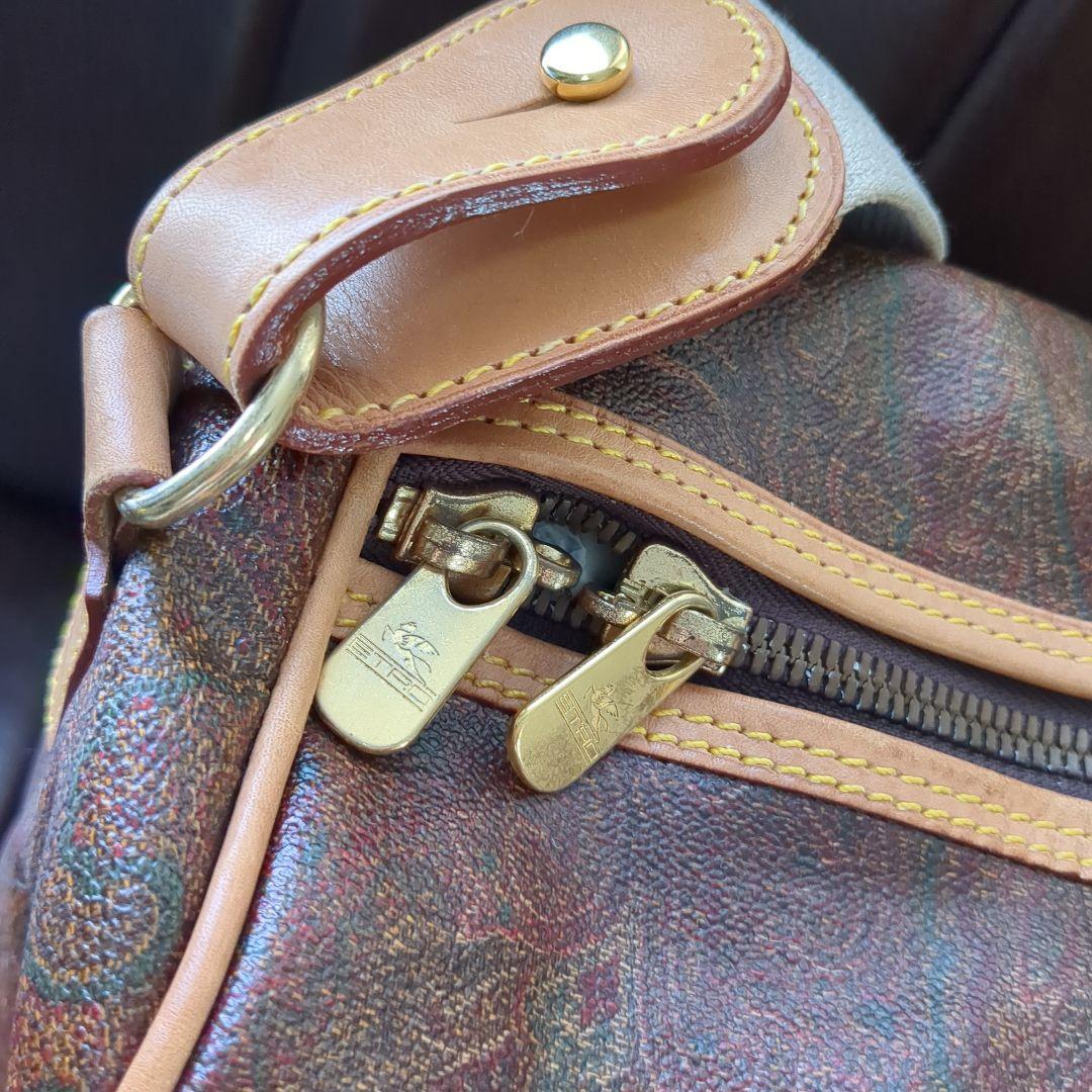 ETRO エトロ ボストンバッグ 南京錠・鍵・タグ付き 茶系ペイズリー 大容量