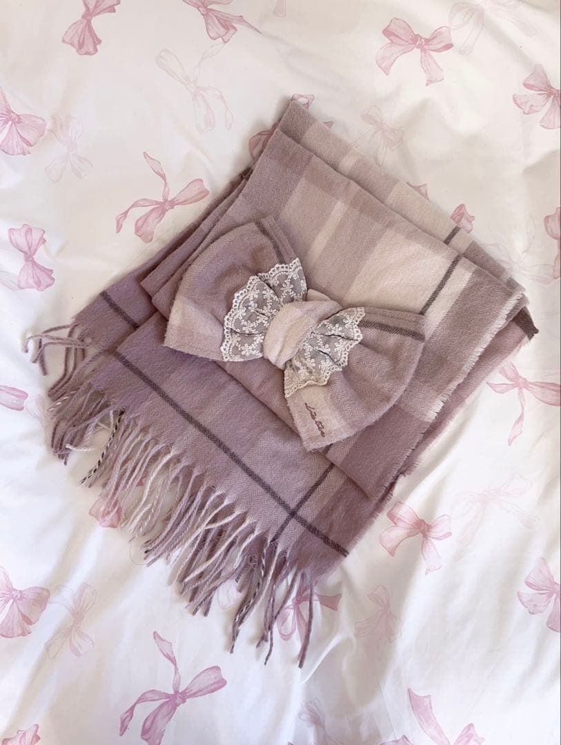 LIZLISA】 チェックリボンストール ピンク - メルカリ