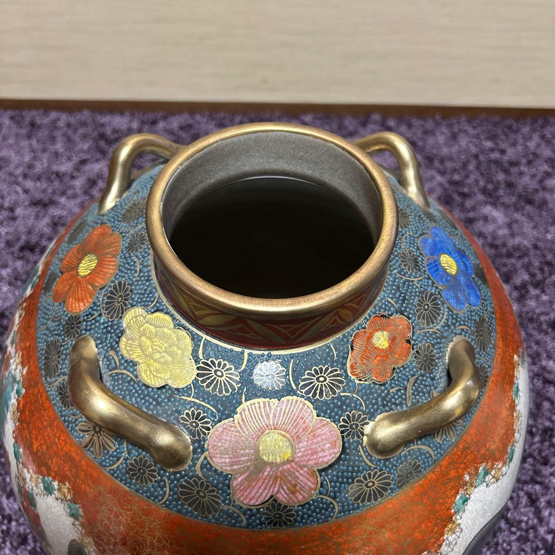 希少 湖東焼飾り壺 金襴手立体釉 大型美品