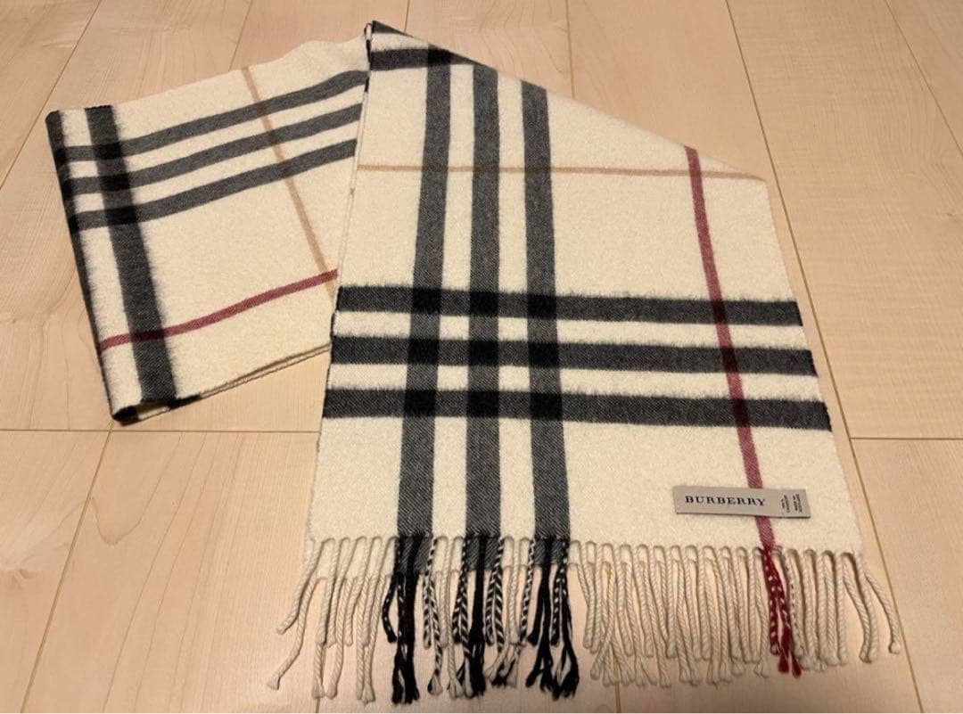 BURBERRY バーバリー マフラー カシミア100% アイボリー 美品 - メルカリ
