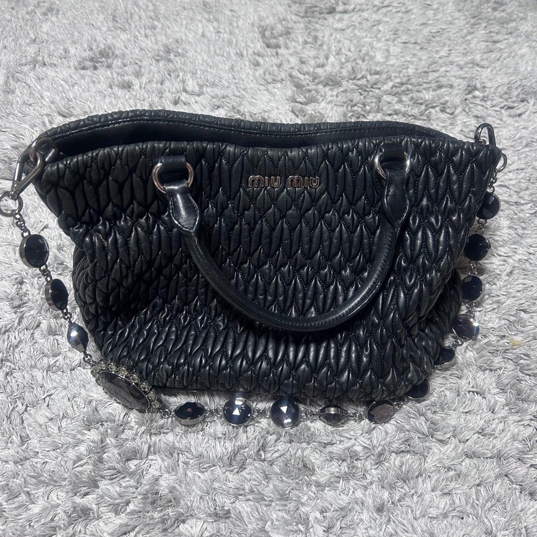 ぽ*め様 浅*❌様 miumiu バッグ miumiuナッパクリスタル♪ミニトートバッグ2way♪ピンク 白 (MiuMiu