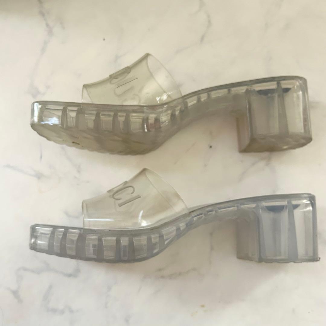 GUCCI クリア エンボスロゴ チャンキーヒール サンダル 39 保存袋 箱付