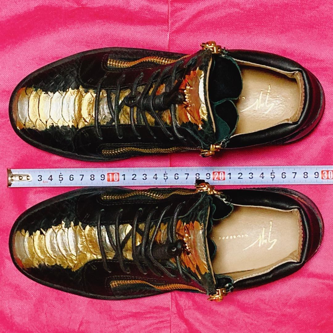 極美品 ジュゼッペザノッティ 金 蛇革 ミドルカット スニーカー サイズ